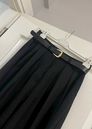 Siyah Kemerli Salaş Kadın Kumaş Pantolon - Görsel 3