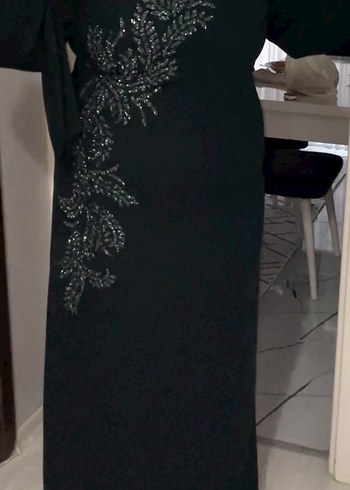 Abiye Yesil Tasli Uzun Abiye Elbise