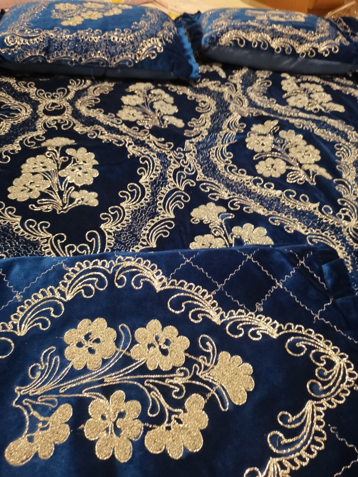 Maraş İşi Sırma İpek Kadife Yatak Örtüsü Seti - Görsel 3