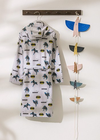 Gri Baskılı Batman Erkek Çocuk Bornoz - Görsel 2