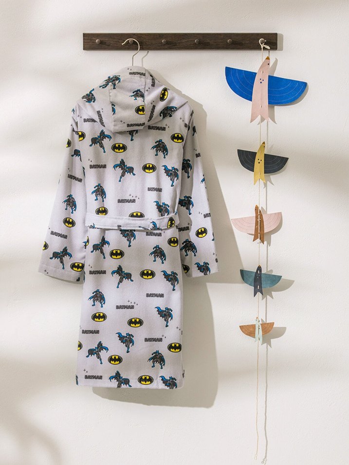 Gri Baskılı Batman Erkek Çocuk Bornoz - Görsel 2