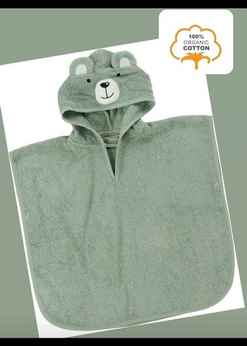 Organik Pamuklu Erkek Çocuk Yeşil Nakışlı Bornoz - Görsel 4