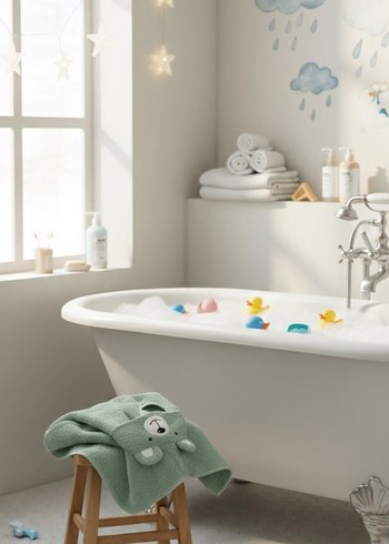 Organik Pamuklu Erkek Çocuk Yeşil Nakışlı Bornoz - Görsel 3