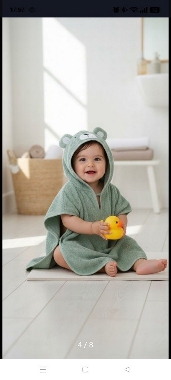 Organik Pamuklu Erkek Çocuk Yeşil Nakışlı Bornoz - Görsel 2