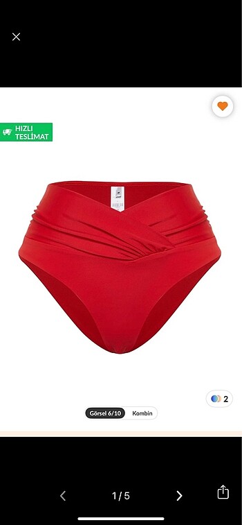 Kırmızı V kesim Yüksek bel Regular bikini altı