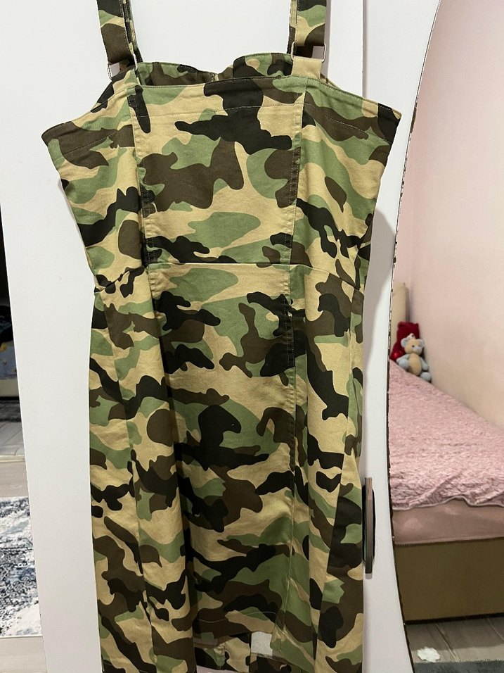 Kamuflaj Desenli Fermuarlı Mini Elbise - Görsel 2