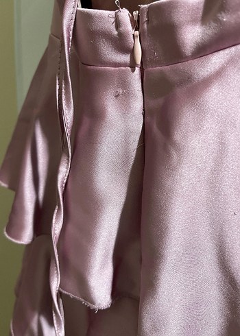 Pembe Parlak Mini Fırfırlı Abiye Elbise - Görsel 3