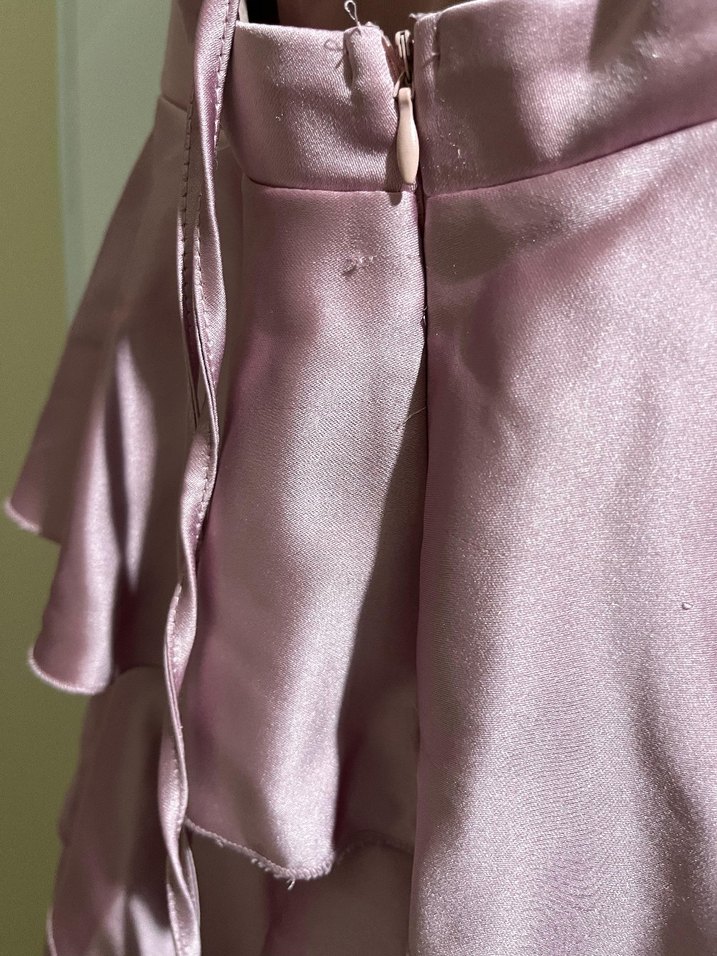 Pembe Parlak Mini Fırfırlı Abiye Elbise - Görsel 3