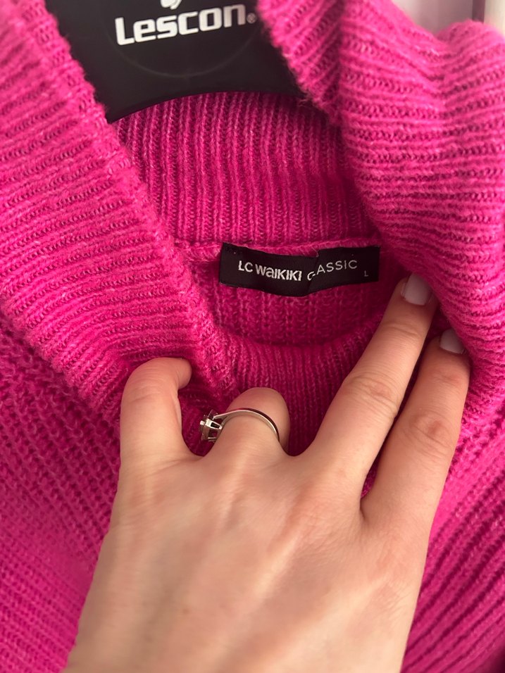 Pembe Triko Boğazlı Kadın Kazak - Görsel 3