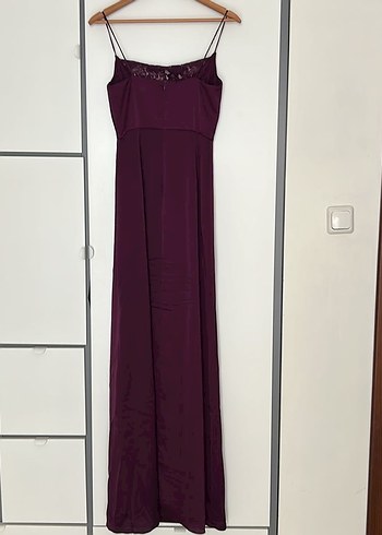 Mürdüm Drapeli Uzun Abiye Elbise - Görsel 4