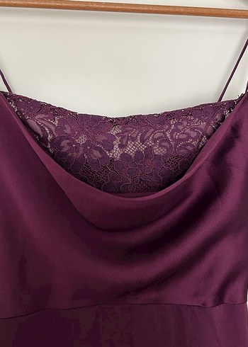 Mürdüm Drapeli Uzun Abiye Elbise - Görsel 3