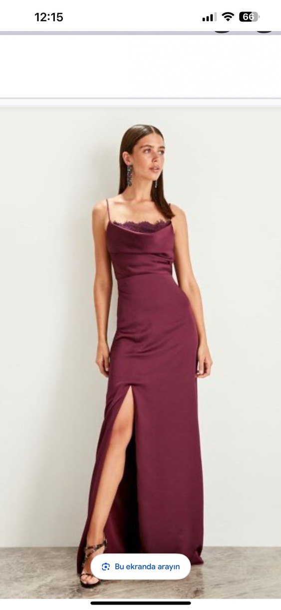 Mürdüm Drapeli Uzun Abiye Elbise - Görsel 2