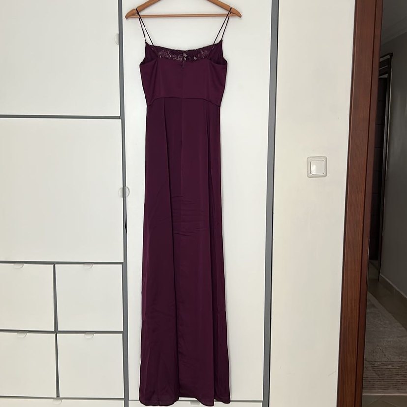 Mürdüm Drapeli Uzun Abiye Elbise - Görsel 4