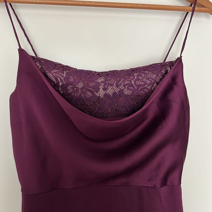 Mürdüm Drapeli Uzun Abiye Elbise - Görsel 3