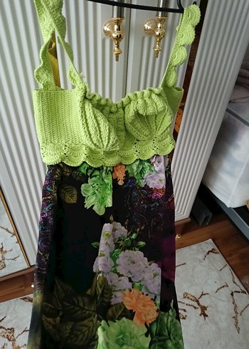 Bohem Çok Renkli Örgü Uzun Kadın Elbise - Görsel 2