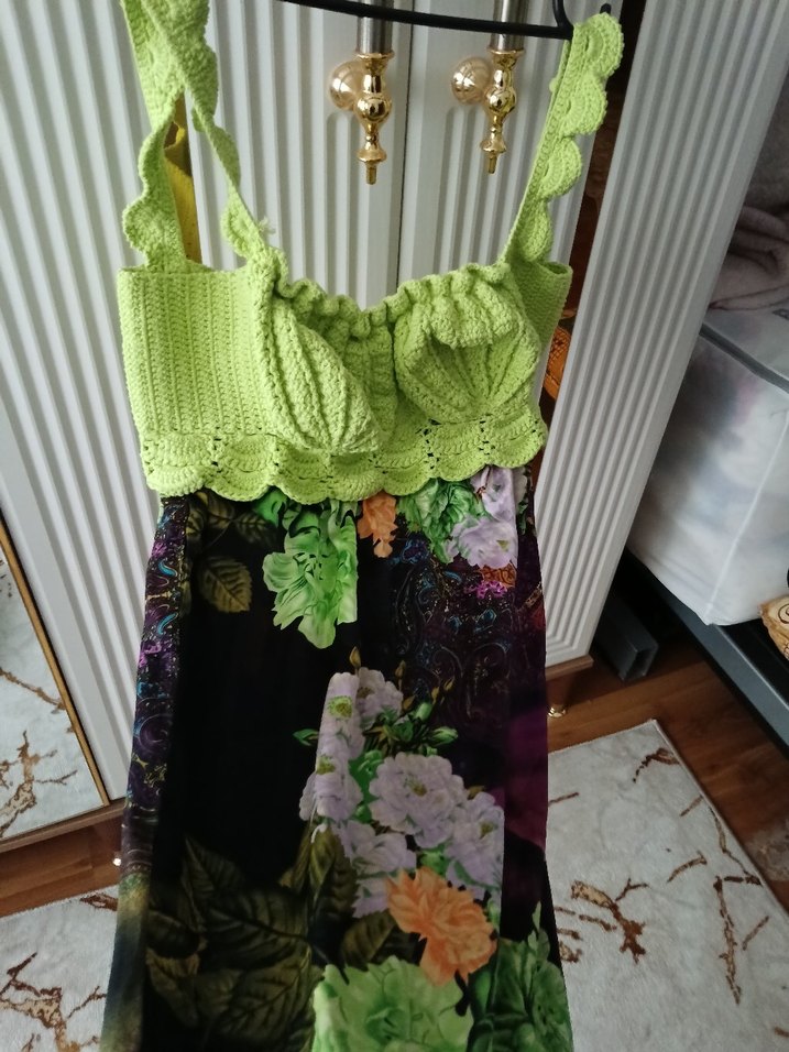 Bohem Çok Renkli Örgü Uzun Kadın Elbise - Görsel 2