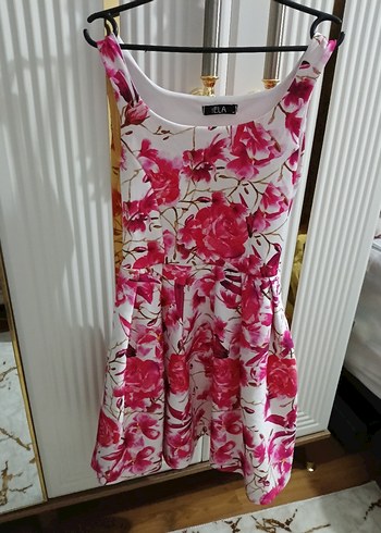 Pembe Çiçek Desenli Midi Elbise - Görsel 2