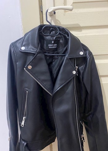 xs Beden Kadın Siyah Parlak Deri Biker Ceket