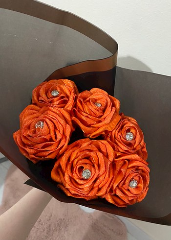 Armine Yapay simli taşlı turuncu gül (6adet)