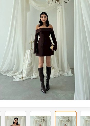 Kahverengi Mini Straplez Elbise - Görsel 5