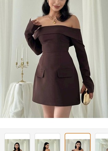 Kahverengi Mini Straplez Elbise - Görsel 3