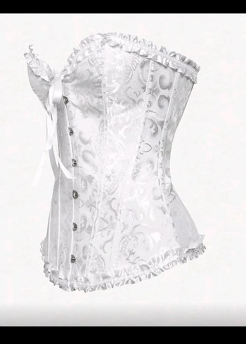 Dantel İşlemeli Straplez Beyaz Midi Bustiyer - Görsel 3