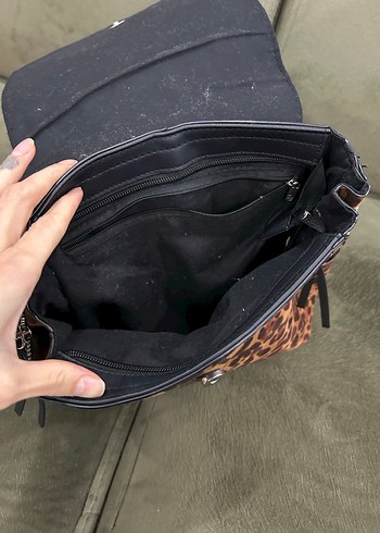 Kahverengi Leopar Desenli Süet Sırt Çantası - Görsel 4