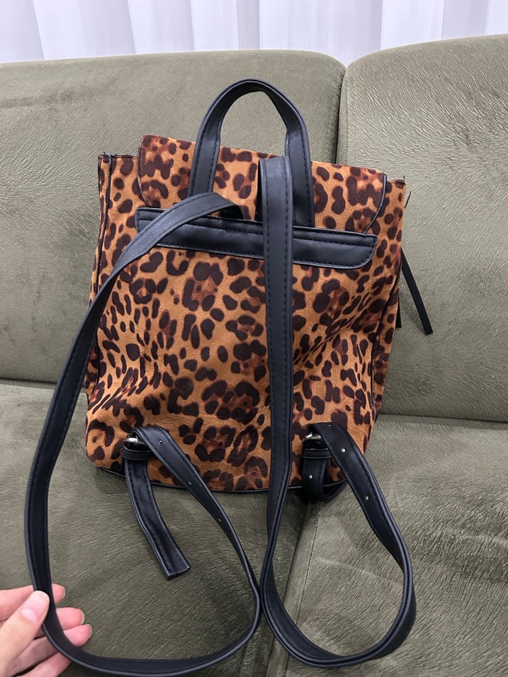 Kahverengi Leopar Desenli Süet Sırt Çantası - Görsel 3