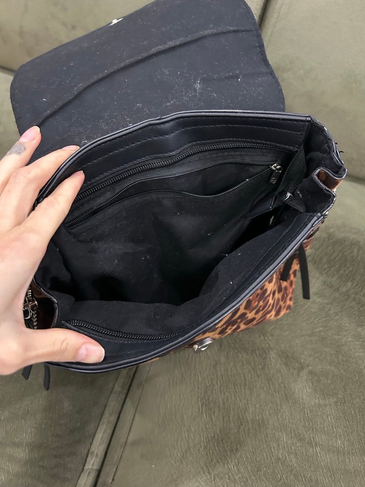 Kahverengi Leopar Desenli Süet Sırt Çantası - Görsel 4