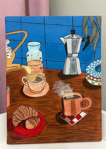 Mutfak Temalı Mavi Kahve Tablosu - Görsel 2