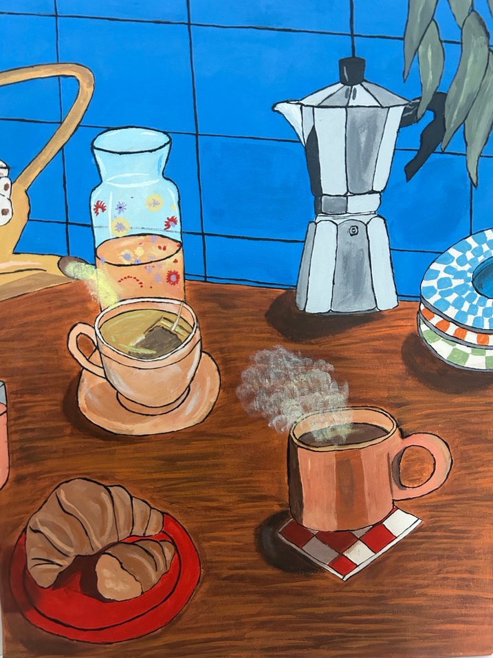 Mutfak Temalı Mavi Kahve Tablosu - Görsel 3