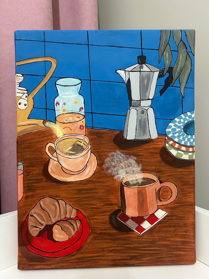 Mutfak Temalı Mavi Kahve Tablosu - Görsel 2