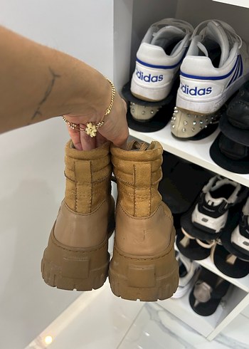 Kahverengi Süet Bağcıklı Platform Topuk Bot - Görsel 5