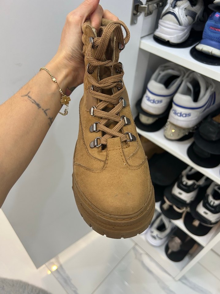 Kahverengi Süet Bağcıklı Platform Topuk Bot - Görsel 2