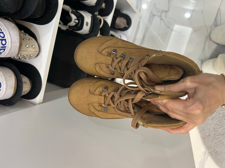 Kahverengi Süet Bağcıklı Platform Topuk Bot - Görsel 4