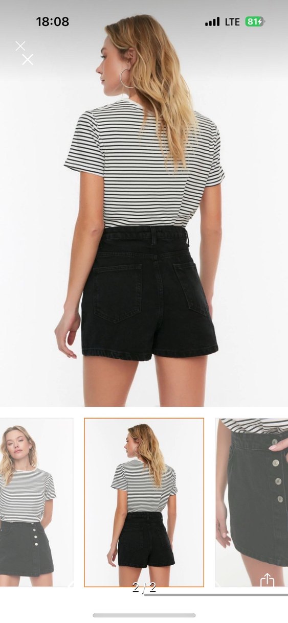 Siyah  Rahat Kesim Denim Şort etek - Görsel 2