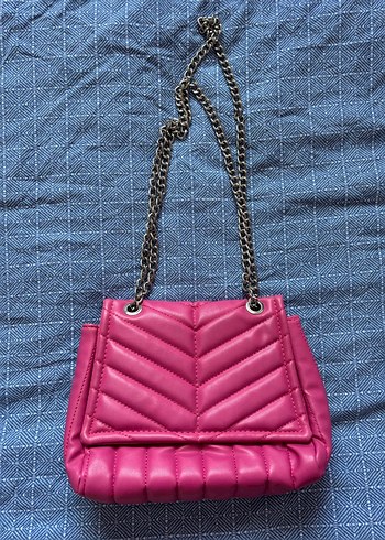 Pembe Zincir Askılı Kadın Denim Çanta - Görsel 2