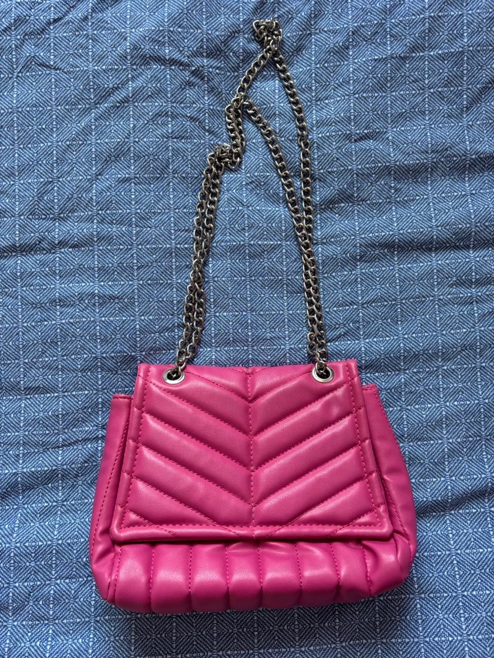 Pembe Zincir Askılı Kadın Denim Çanta - Görsel 2