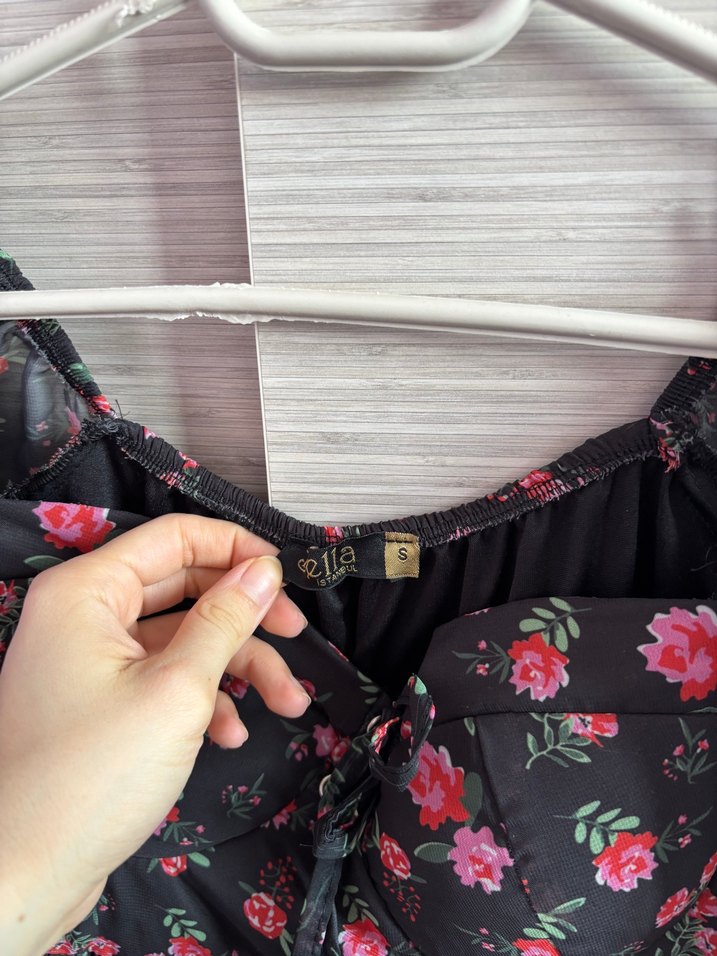 Pembe Çiçekli Bohem Mini Hamile Bluzu - Görsel 3