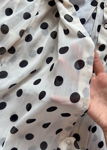 Uzun Kollu Puantiyeli Pamuklu Gömlek - Görsel 4