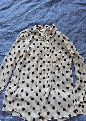 Uzun Kollu Puantiyeli Pamuklu Gömlek - Görsel 2