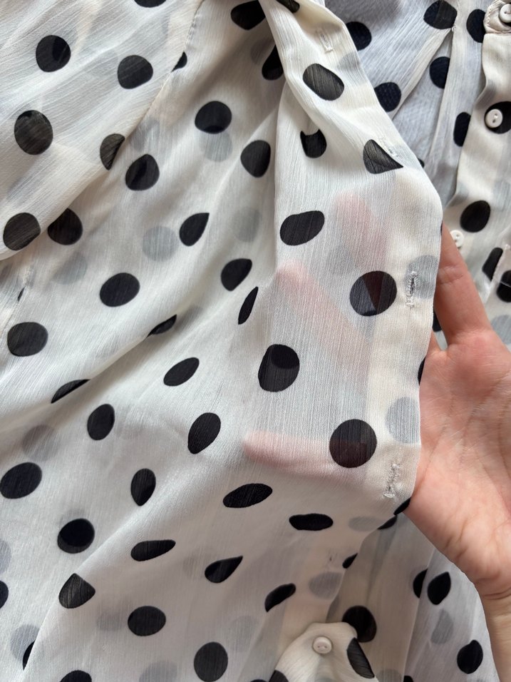 Uzun Kollu Puantiyeli Pamuklu Gömlek - Görsel 4