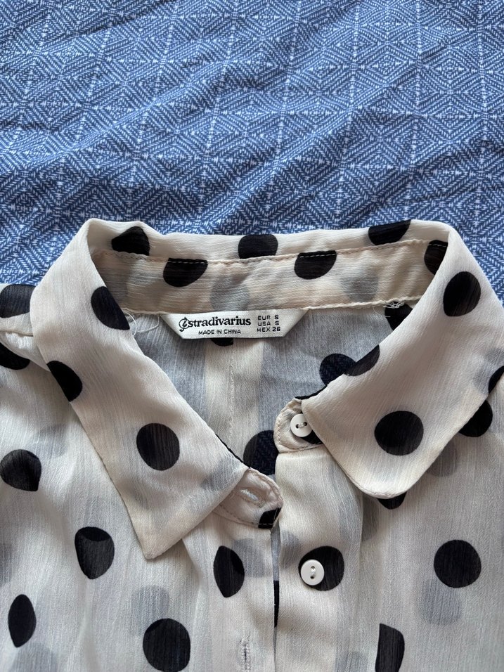 Uzun Kollu Puantiyeli Pamuklu Gömlek - Görsel 3