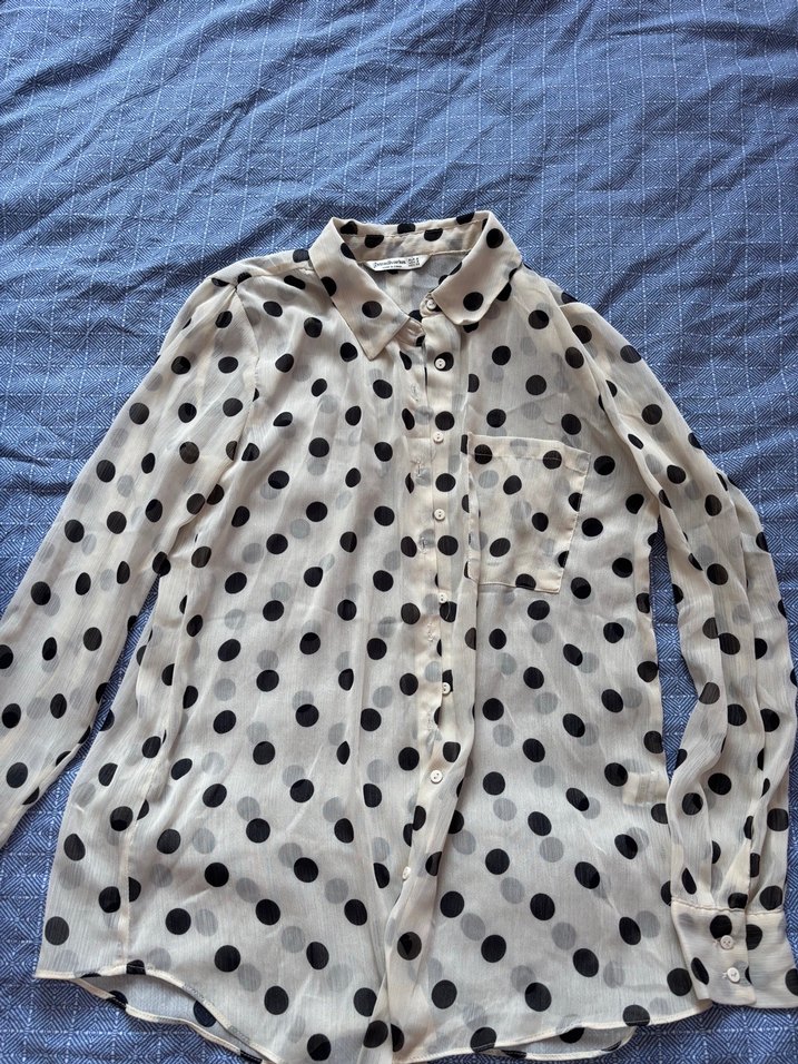 Uzun Kollu Puantiyeli Pamuklu Gömlek - Görsel 2