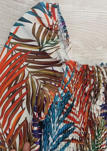 m Beden Renkli Batik Desenli Pliseli Mini Bluz