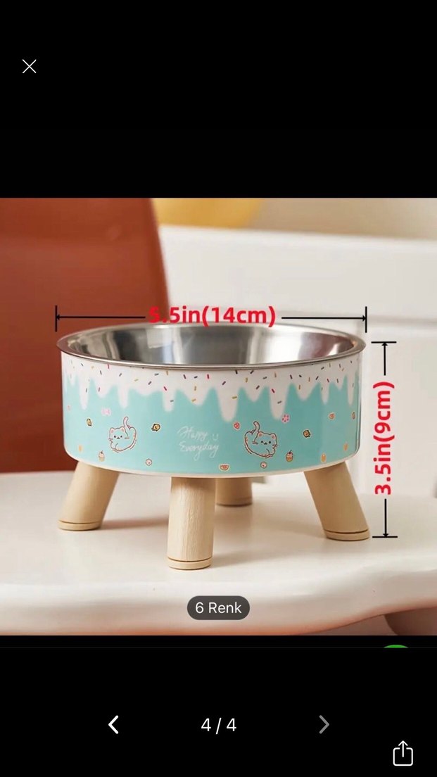 Kedi/Köpek Mama ve Su Kabı - Mor Paslanmaz Çelik - Ayaklı - Görsel 4