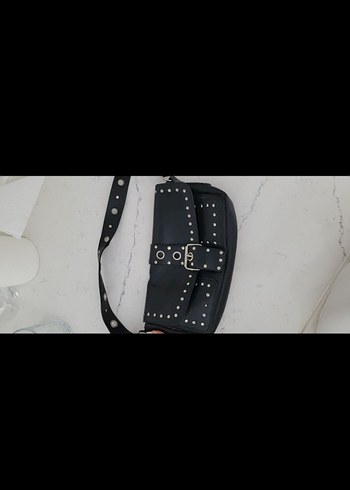 Beden Tokalı Siyah Deri Punk Çanta