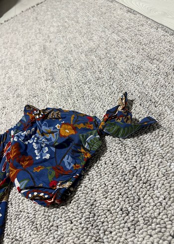 xl Beden Çiçek Desenli Bohem Kısa Kollu Bluz