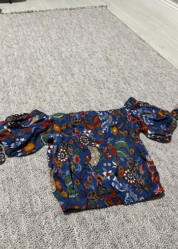 Çiçek Desenli Bohem Kısa Kollu Bluz