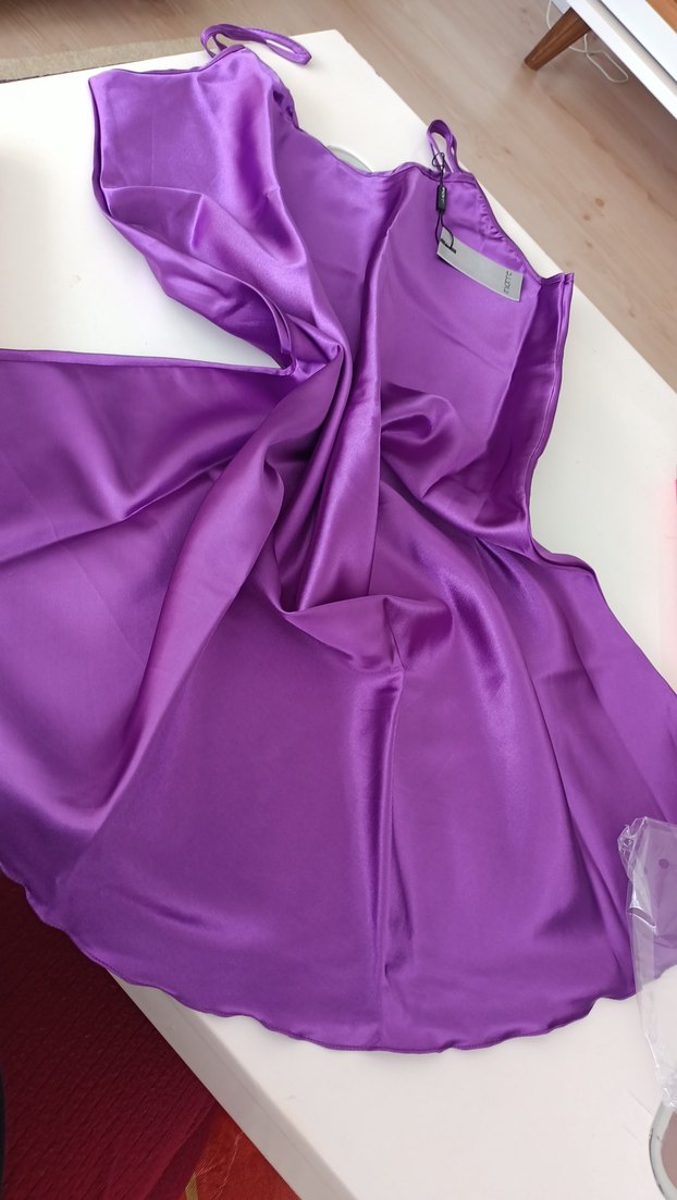 Mor saten Midi gecelik XXL - Görsel 4